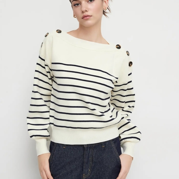 NWT - Cider Black and White Striped Sweater with Button Accents - Picture 12 of 12